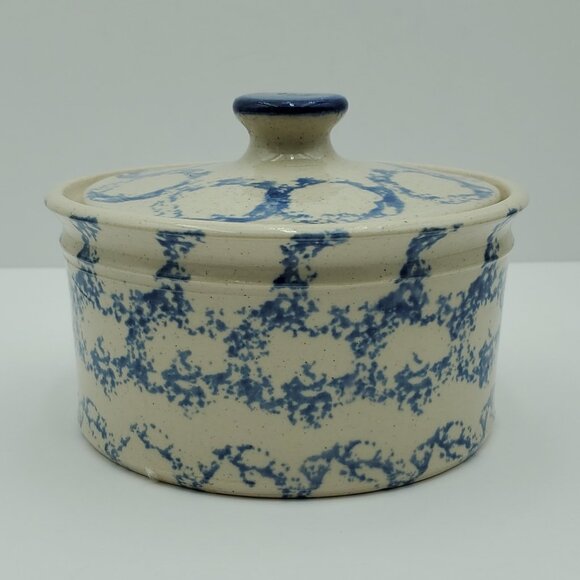 Westerwald Pottery Crock with Lid Spongeware Butter Pot Lidded Canister - Picture 2 of 8